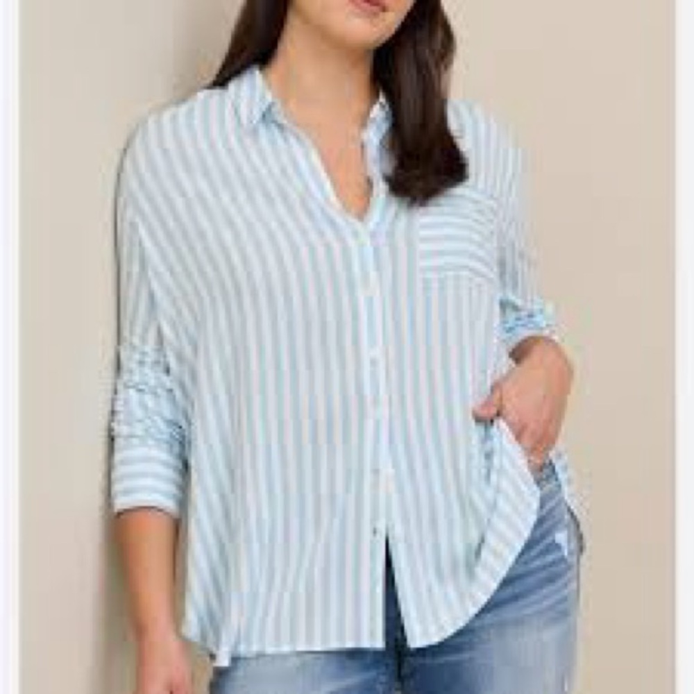 torrid Light Blue and White Stripe Button-Down Shirt